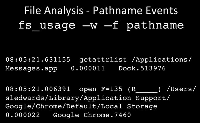 File Analysis fs_usage -w -f pathname File Analysis fs_usage -w -f pathname