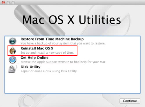 mac os x utilities reinstall mac os x