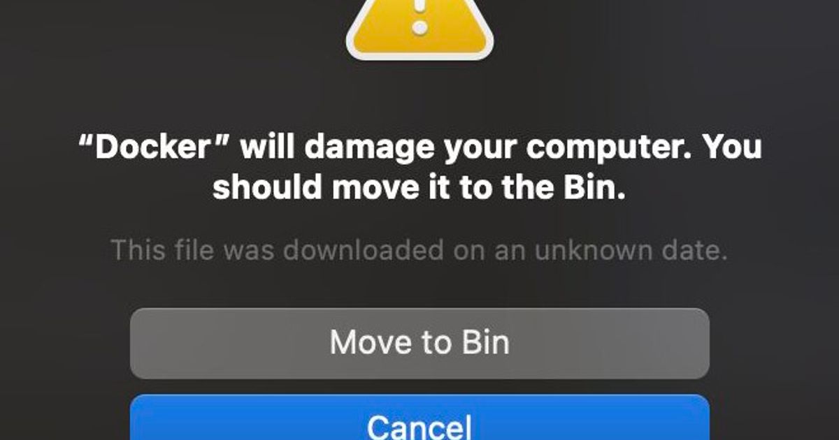 “Docker will damage your computer” Mac popup removal