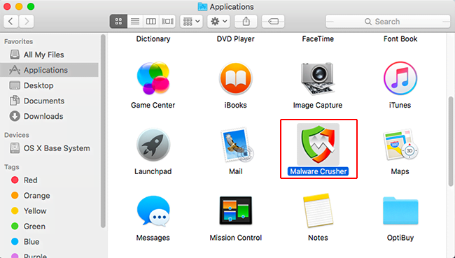 Malicious app icon under Applications Malicious app icon under Applications