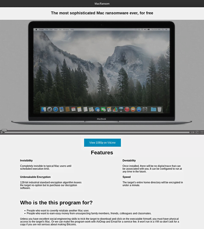 MacRansom product page MacRansom product page
