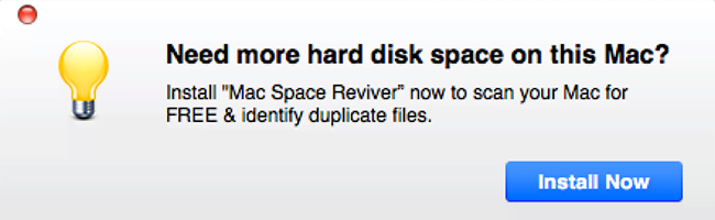 Popup ad pushing Mac Space Reviver Popup ad pushing Mac Space Reviver