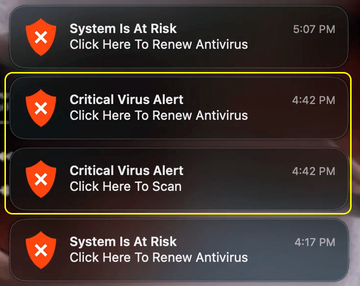 Critical Virus Alert scam pop-up on Mac