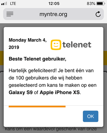 Myntre.org phishing site popping up on iPhone