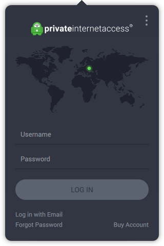 Log in screen