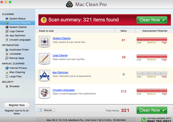 The misleading GUI of Mac Clean Pro scareware