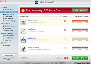 The misleading GUI of Mac Clean Pro scareware