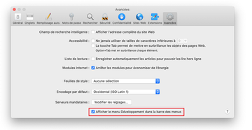 Onglet Avancées sous Safari Préférences Système Onglet Avancées sous Safari Préférences Système