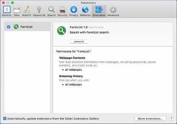 FormList 1.0 browser extension installed by the adware FormList 1.0 browser extension installed by the adware