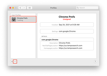 Remove malicious configuration profile from Mac