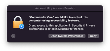 Commander One macOS permissions dialog Commander One macOS permissions dialog