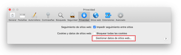 opción Gestionar datos de sitios web en la pestaña de Privacidad