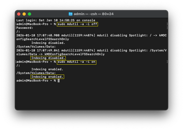 Steg 6: Pausa Spotlight-indexering tillfälligt via Terminal Steg 6: Pausa Spotlight-indexering tillfälligt via Terminal