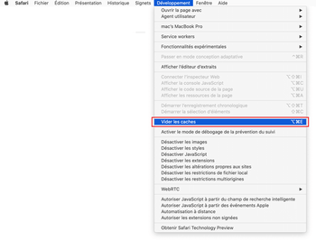 Vider les caches dans Safari