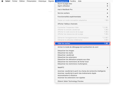Vider les caches dans Safari