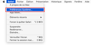 Aller à Préférences Système en Safari