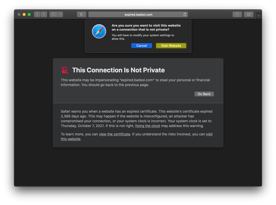 How to fix “Your connection is not private” error in Chrome / Safari on Mac