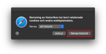 Välj att rensa all historik