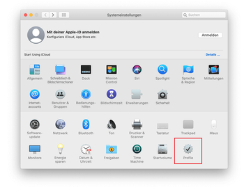 Wählen Sie nun unter Systemeinstellungen Profile