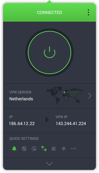 Private Internet Access VPN dashboard