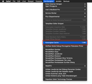 Mengkosongkan Cache pada Safari