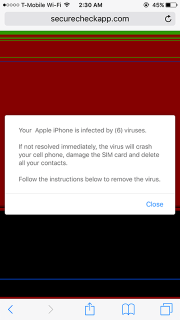 iPhone Safari virus warning may use extra scare tactics iPhone Safari virus warning may use extra scare tactics