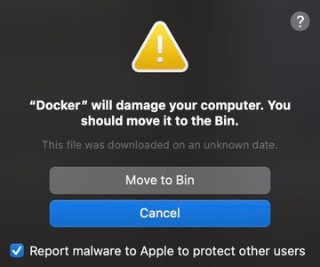 “Docker will damage your computer” Mac pop-up removal