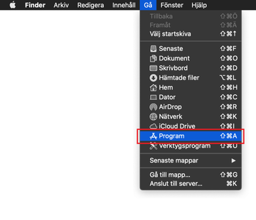 Gå till Program-skärmen på Mac