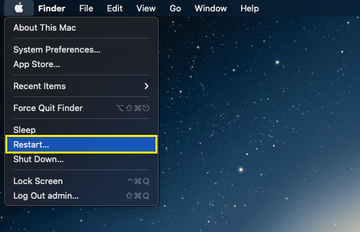 Apple menu Restart option on Mac