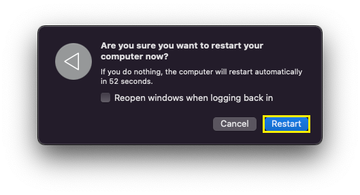 Restart confirmation dialog on Mac