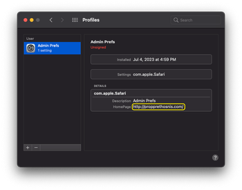 Propprethosnis might take advantage of the macOS configuration profile feature