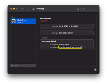 Propprethosnis might take advantage of the macOS configuration profile feature Propprethosnis might take advantage of the macOS configuration profile feature