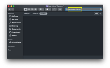 Search your Mac for Group Containers folder Search your Mac for Group Containers folder
