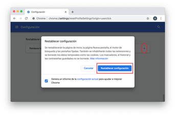 pasos para restablecer la configuración en Chrome en Mac