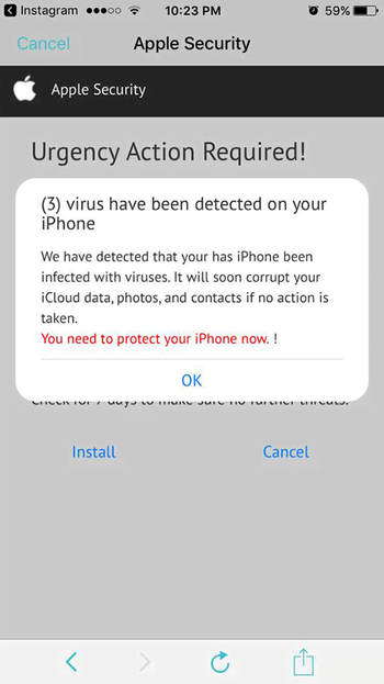 Rogue iPhone virus popup