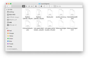 ユーザのホームディレクトリのLaunchAgentsフォルダの内容