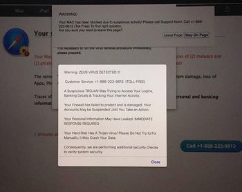 Spinoff of ‘ZEUS Virus Detected’ fake alert saying the Mac has been blocked