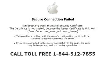 Infected Mac users get redirected to a page containing spoof certificate warning