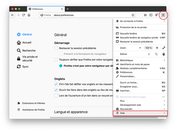 Ouvrez Firefox et allez dans Aide Ouvrez Firefox et allez dans Aide
