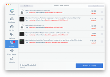 Combo Cleaner detected 5 Quick Mac Fixer items