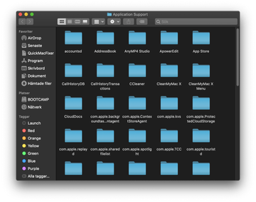Innehåll i mappen Application Support Innehåll i mappen Application Support