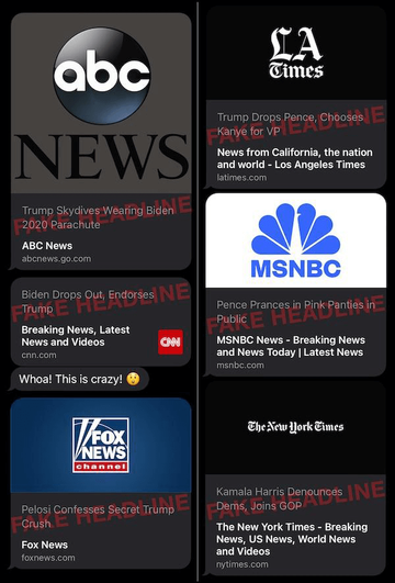 Examples of fake news headlines hinging on a bug in the mobile version of Safari. Image courtesy of Intego Examples of fake news headlines hinging on a bug in the mobile version of Safari. Image courtesy of Intego