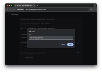 Allow pop-ups for a specific site in Chrome on Mac