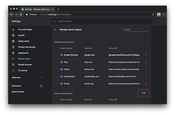 Adding a search engine in Chrome on Mac