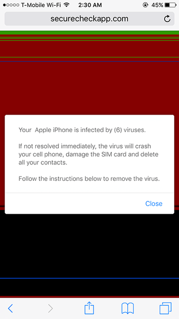 iPhone Safari virus warning may use extra scare tactics