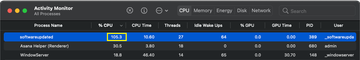 Activity Monitor CPU tab with softwareupdated at the top of the list Activity Monitor CPU tab with softwareupdated at the top of the list