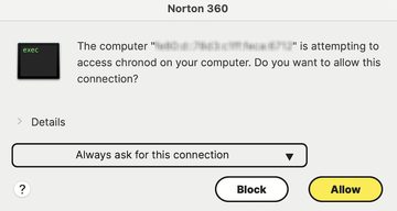 Misleading AV alert about remote computer trying to access chronod on Mac