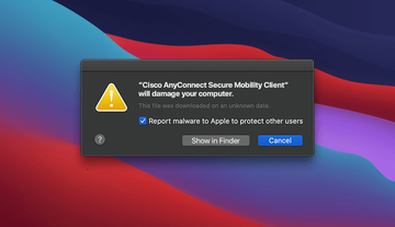 ‘Cisco AnyConnect Secure Mobility Client will damage your computer’ alert ‘Cisco AnyConnect Secure Mobility Client will damage your computer’ alert