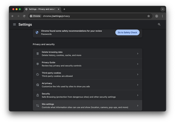 Go to site settings in Chrome