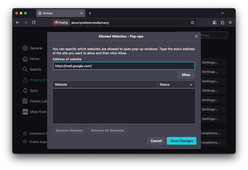 Allow pop-ups for a specific site in Firefox on Mac